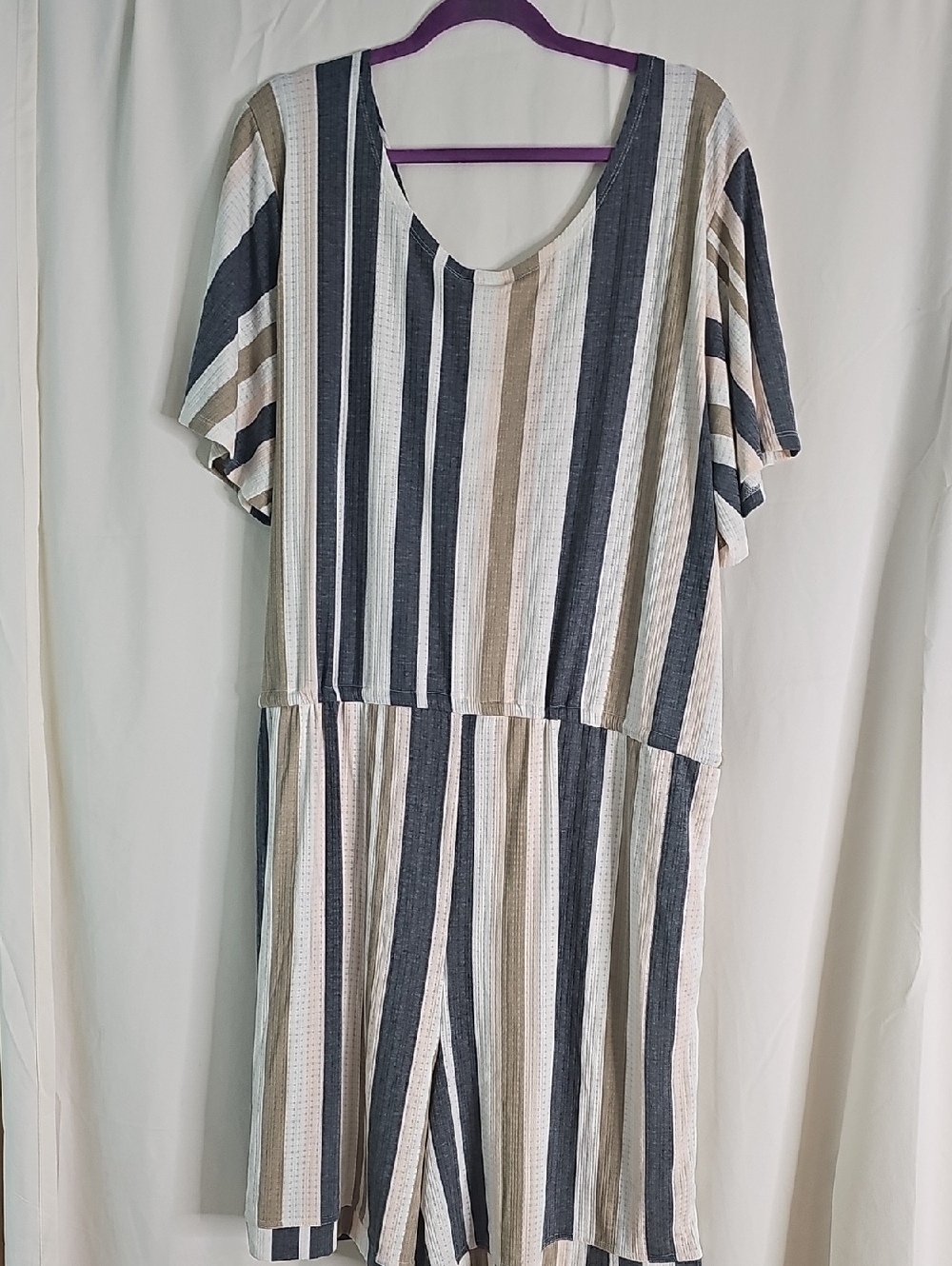 LuLaRoe Striped Xantge Romper in Navy, Cream & Tan - Picture 4 of 8